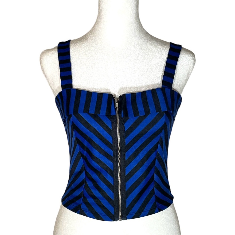 Women’s blue and black zip up stripe tank top size M